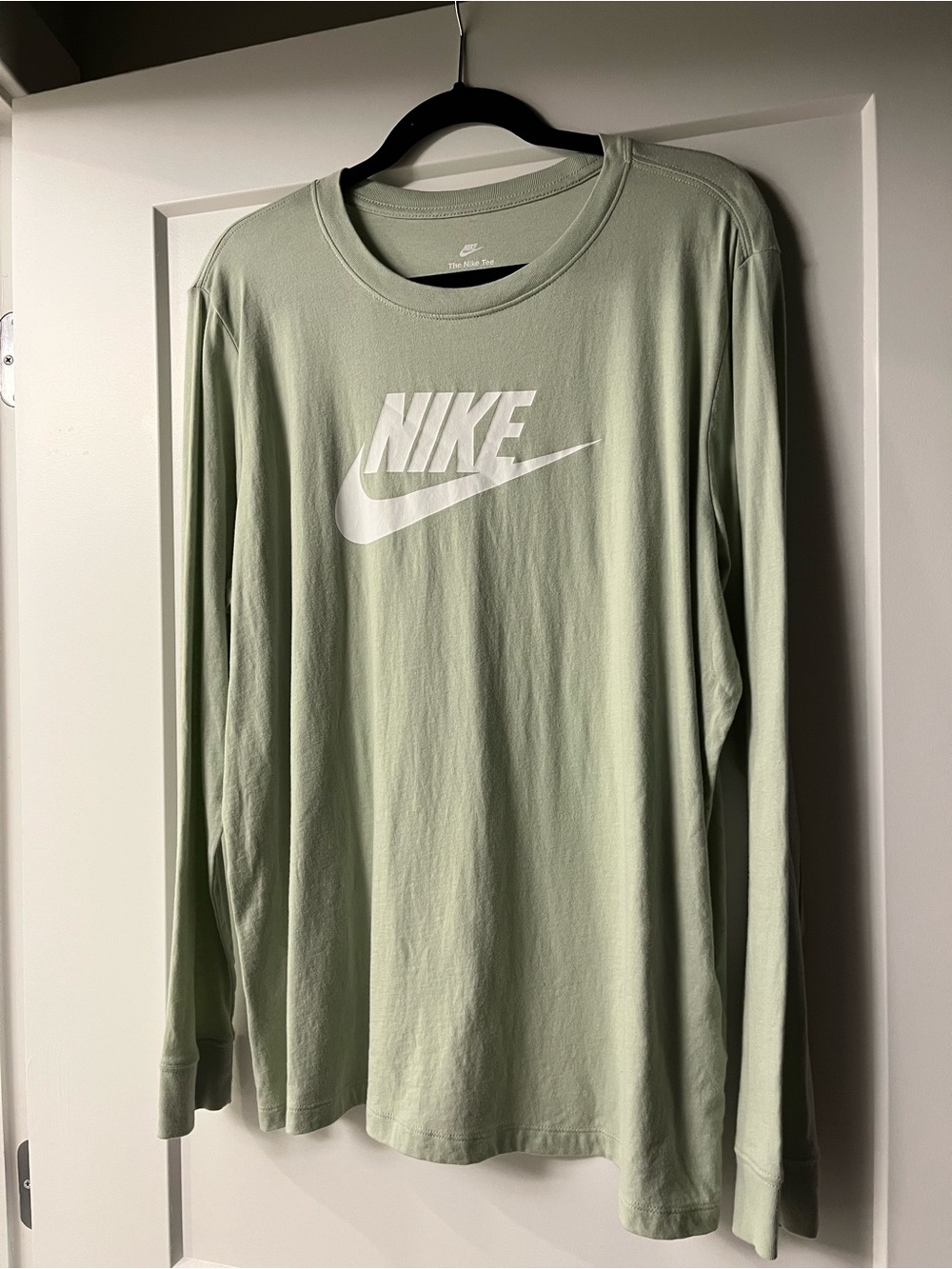 Nike Men’s Long Sleeve Logo Tee in Sage with White Swoosh